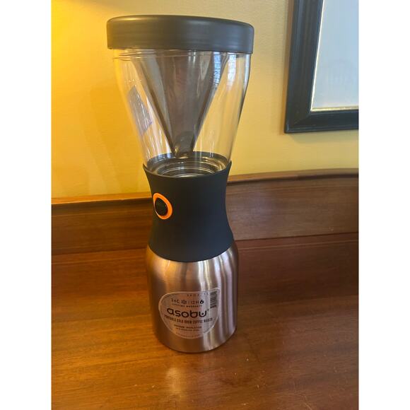 Asobu Portable Cold Brew Coffee Maker Silver/Black, (34oz/ 1L) Never Used - Picture 1 of 2